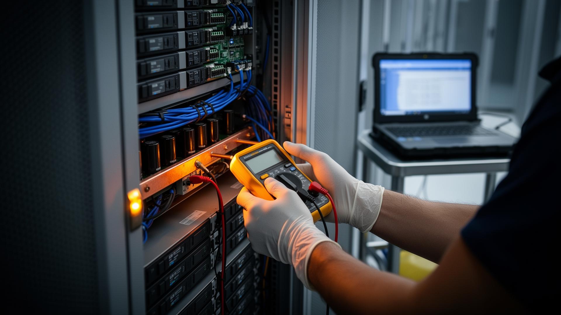 Technician performing emergency UPS repair